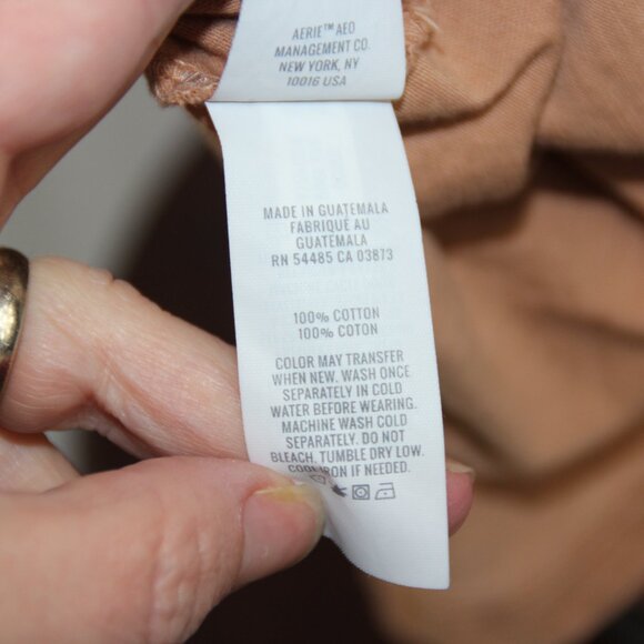 Aerie Women's Distressed Hem Oversized V-neck Shirt, Size XL Tan Cotton Comfort - Picture 6 of 7